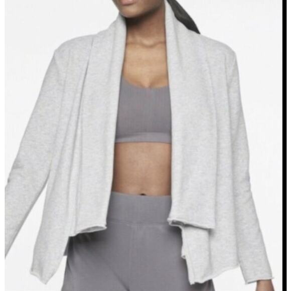 Athleta French Terry Tranquility Wrap Size Large Sweatshirt Open Cardigan Gray - Picture 1 of 11
